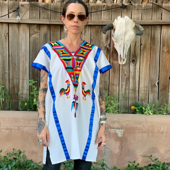 Vintage Mexican Embroidered Rooster Tunic Dress S/M - Picture 2 of 10
